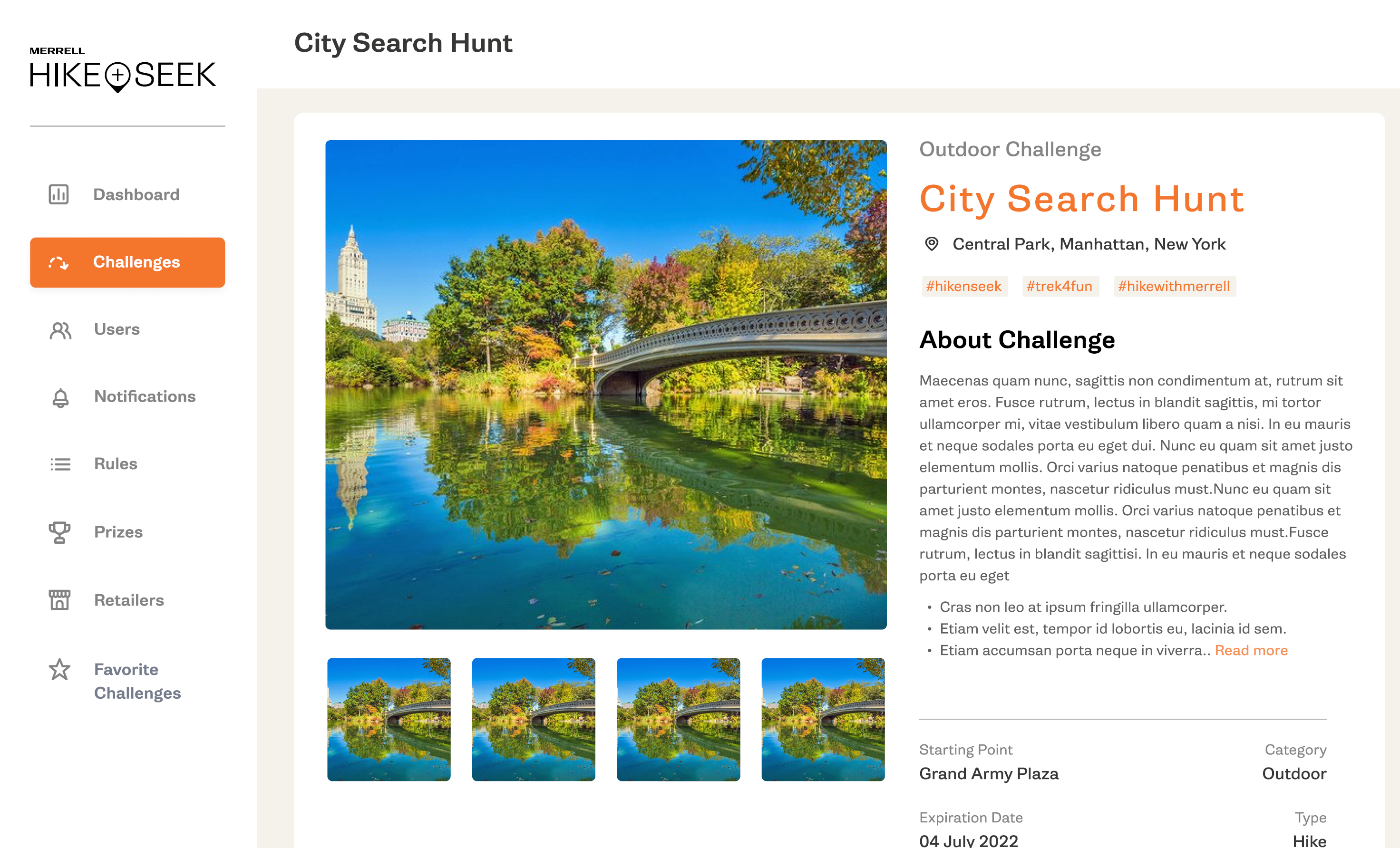 Merrell Admin Dashboard screenshot